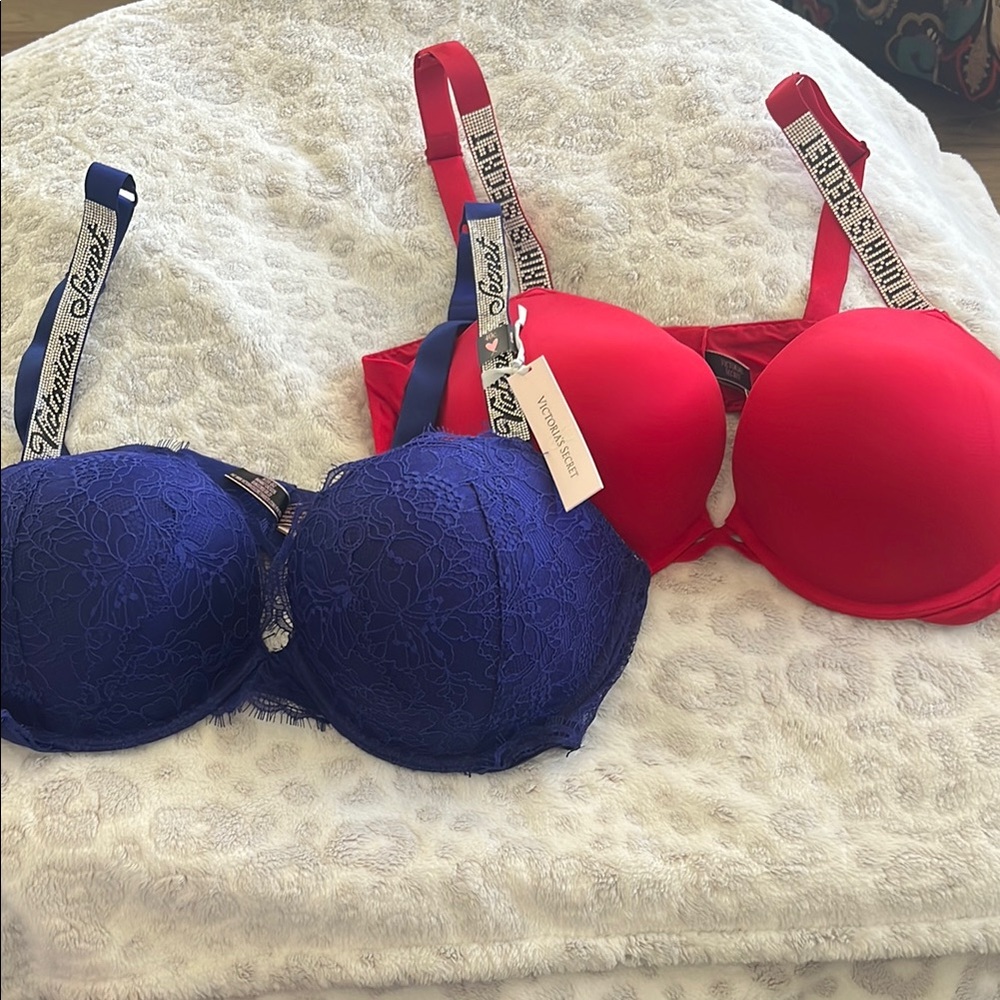Victoria's Secret Red and Blue Lace Bras